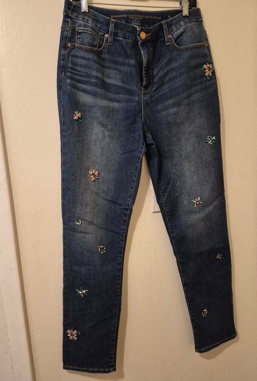 Chico's So Slimming Girlfriend Slim Leg Ankle Embellished Jeans